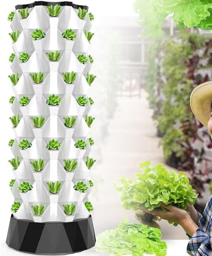 GEJLELDS Hydroponics Tower Garden Sistema de Cultivo hidropónico Kit de Cultivo aeropónico para Hierbas, Frutas y Verduras con Bomba hidratante, Temporizador para Hierbas, Frutas y Verduras,6Layers