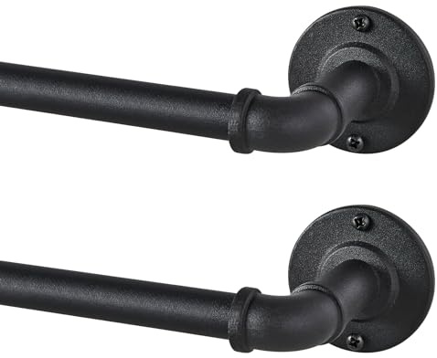 2 Pack Industrial Curtain Rods for Windows 48 to 84 Inches, Blackout Wrap Around Curtain Rod, for Indoor and Outdoor, 5/8 Inch Diameter, 35 to 75 Inches, Black
