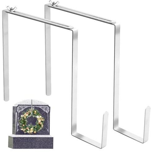 2Pcs Christmas Headstone Wreath Hanger, Adjustable Wreath Stands for Cemetery Gravestone, Tombstone Wreath Hook Grave Wreaths Holder, Cemetery Wreath Stand for Christmas Grave Decoration (6.2-11Inch)