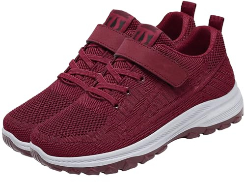 AZMAHT Zapatillas Diabeticos Mujer Zapatos Pies Hinchados Zapatos ortopédicos Deportivos para Caminar Zapatillas ortopédicas para Mujer Zapatillas Fascitis Plantar,Women Red,40/250mm