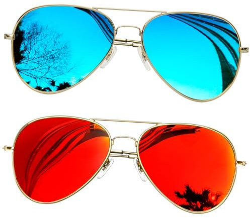KANASTAL 2er Set Sonnenbrille Herren Damen Polarisiert | Groß, Klassische Retro Vintage, Verspiegelt, Metallrahmen, UV400 Schutz, Ultraleichter 16g, Anti Glare, Doppelsteg, Stylisch