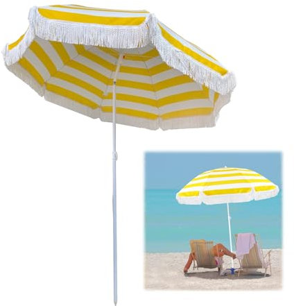 Zhixubah Yellow Sonnenschirmm Mit Fransen Neigbar Tischschirm Balkonschirm Wasserdicht Sonnenschutz Gartenschirm 180cm Windfest Marktschirm Hawaiischirm Für Strand/Garten/Pool/Terrasse
