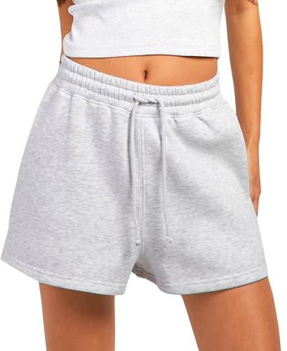 Coloquin Womens Sweat Jogger Shorts High Waist Lounge Gym Workout Running Shorts with Pockets Grey M
