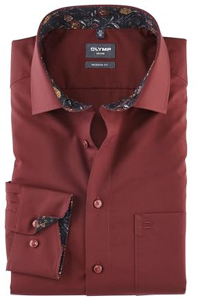 OLYMP Herren Oberhemd Langarm Luxor,Uni,Luxor modern fit,19 Global Kent,dunkelrot 39,42