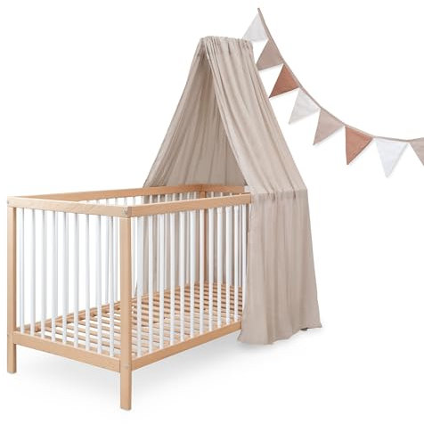 Ehrenkind® Kinderzimmer-Deko-Set: Baldachin & Wimpelkette für magische Momente | Oeko-TEX Zertifiziert | Kinderzimmer Deko | Baldachin Kinderzimmer | Betthimmel, Beige