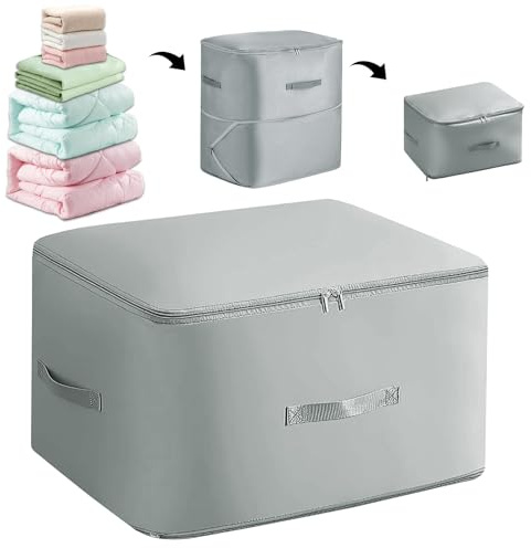 PIWOSGOL Ultra Platz Sparender Selbstkomprimierender Organizer, Platzsparende Taschen, Extra Große Aufbewahrungstasche für Bettdecken Decken Kleidung Aufbewahrung für Bettdecken (Grau,XL, 54X42X60CM)