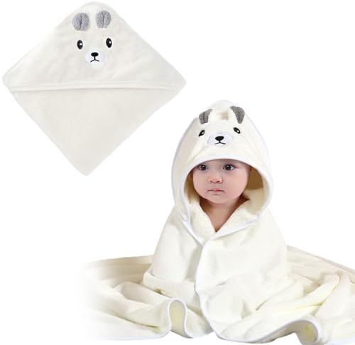 Futuhada Asciugamano con Cappuccio Asciugamano da Bagno per Bambini, Accappatoio Neonato, Morbido e Assorbente Asciugamano Neonato con Cappuccio, Mantello da Bagno per Bambini, 80x80cm (Bianco)