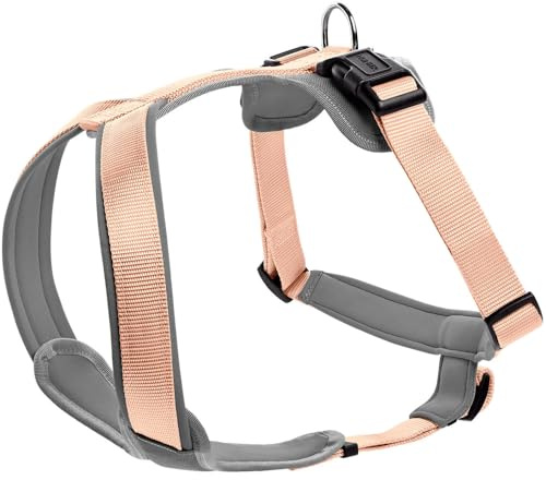 HUNTER Neopren Hundegeschirr | strapazierfähiges Nylon, mit weichem Neopren gepolstert, reflektierendes Material, Farbe: Pfirsich/Grau, Größe S