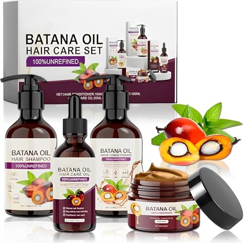 4PCS Batana Champú de aceite, 50/100 ml, Mascarilla para el Cabello | 100 ml Acondicionador 100% Natural para el Crecimiento del Cabello y el Cuidado de la Piel para Hombres y Mujeres