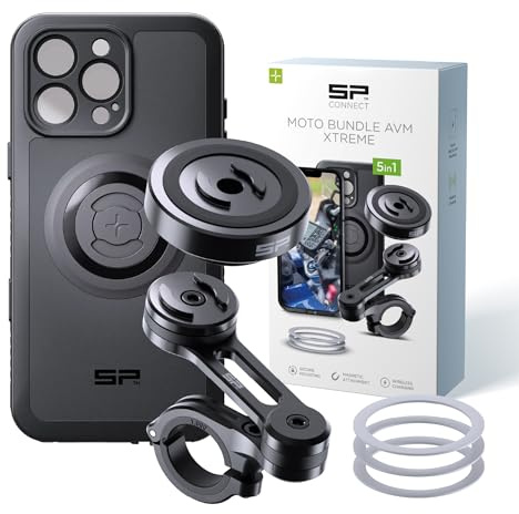 SP CONNECT Moto Bundle II AVM Xtreme | SPC+ | Halterung kompatibel mit iPhone 16 Pro Max | Handyhalterung für Motorrad | Handyhalter Smartphone | Zubehör vibrationsgedämpft für Motorroller Moped