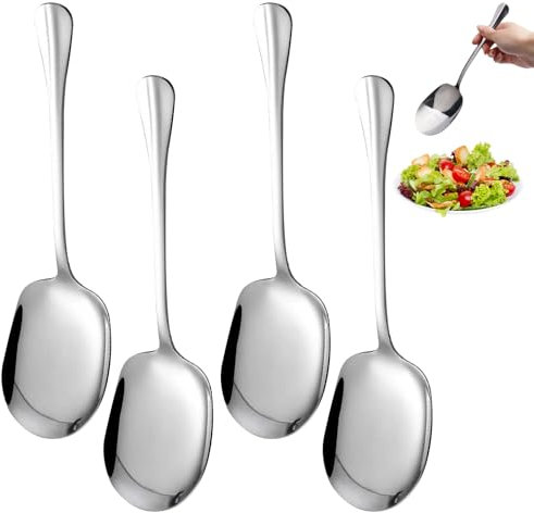 4 Stück Salatlöffel aus Edelstahl, 25 cm, Buffetlöffel, Servierlöffel aus Edelstahl mit langen Griffen für Zuhause, Bankett, Hotel, Restaurant