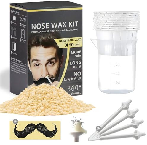 Cire pour le nez, cire pour poils de nez, cire pour le nez pour hommes avec 100 g de cire pour poils de nez, 20 applicateurs sûrs, 10 récipients et 10 pochoirs à moustache, pour débutants