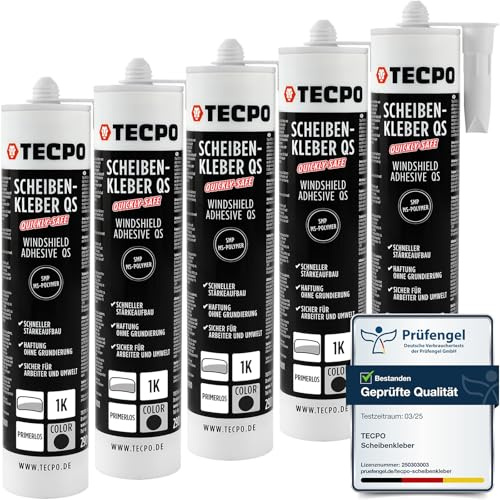 TECPO Scheibenkleber Quickly-Safe MS-Polymer primerlos mit Kleb- und Dichtstoff-Technologie Scheibenklebstoff - Elastisch witterungsbeständiger Klebstoff zum Verkleben und Abdichten (5X 290ml)