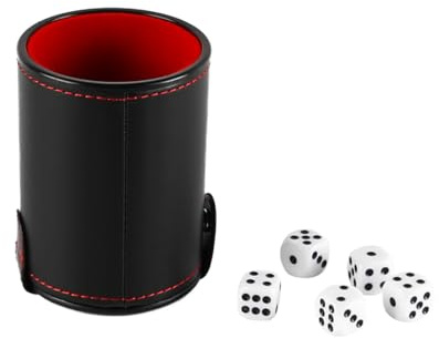 Laroal Juego de Dados con 5 Dados, Dados de Piel sintética con Tapa, agitador silencioso Profesional para Juegos de Mesa de Fiesta, Juegos Familiares, Color Rojo