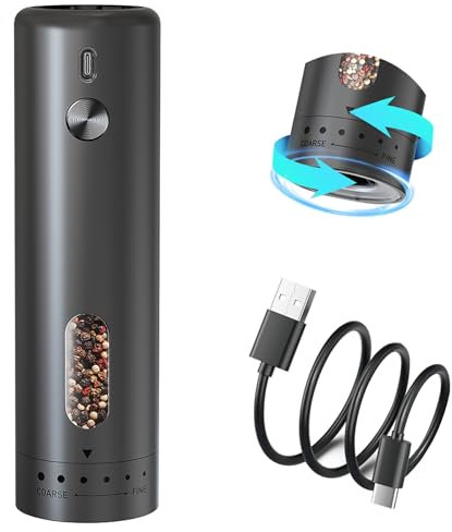 Molinillos de Sal y Pimienta Eléctricos, 110 Ml de Gran Capacidad, 5 Niveles de Ajuste del Engranaje Externo con Cepillo y Ventana Visual