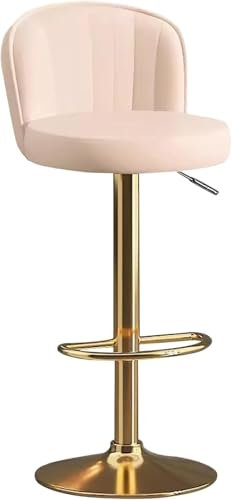 Moderne, verstellbare Barhocker mit Rückenlehne und goldenen Beinen, Leder-Thekenhöhe, Barstühle in Beige