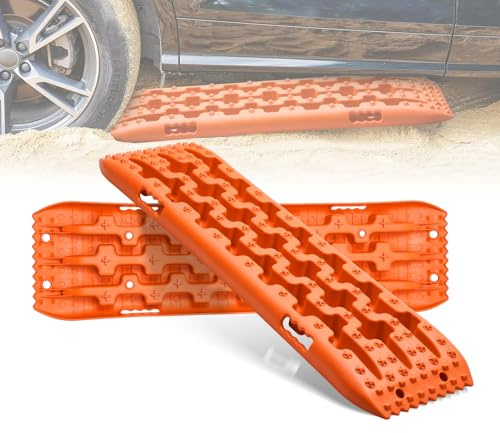 Sandbleche Offroad 2 Stück - 10-Tonnen-Nylon-Traktionsmatten Für Schnee & Schlamm | Anfahrhilfe | Tiefe Rillen & Antirutsch-Piksel | Kompatibel Mit, LKW & Geländewagen | Orange