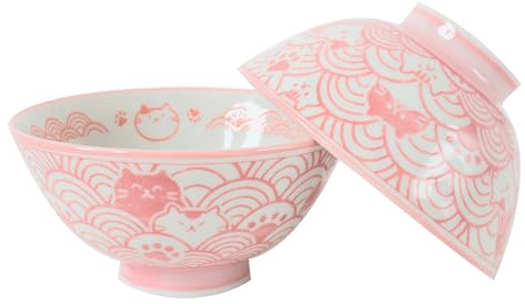 Mino ware - Juego de 2 cuencos de arroz de cerámica japonesa con patrón de ondas (juego de 2) fabricado en Japón (importado de Japón) MUC201 (rosa)