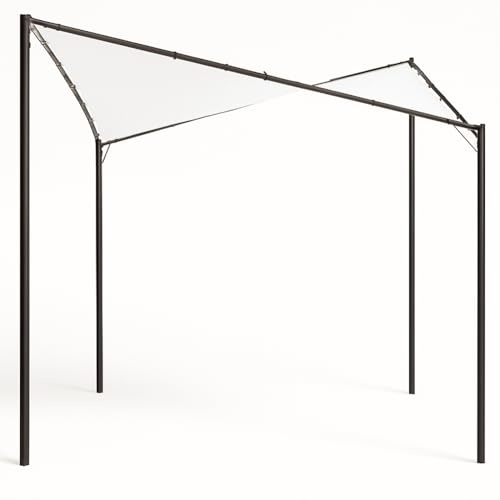 BAKAJI Gazebo a Vela da Giardino 4 x 4 Metri, Telo Copertura a Farfalla con Struttura in Metallo Verniciato, Protezione Raggi UV e Impermeabile, Tenda Parasole Ideale per Esterno, Bar (Bianco)