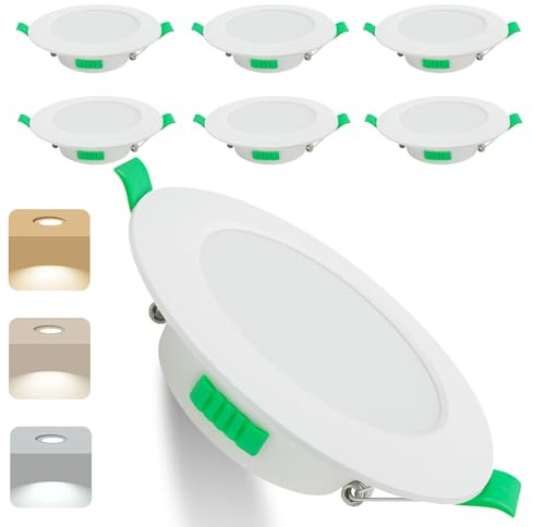 LED Downlights Ultra Slim 7W LED Recessed Ceiling Lights Dimmable 6 Pack, Warm White Neutral White Cool White Adjustable, IP44 Round Spotlights for Kitchen Living Room Bathroom (Hole size:75mm)
