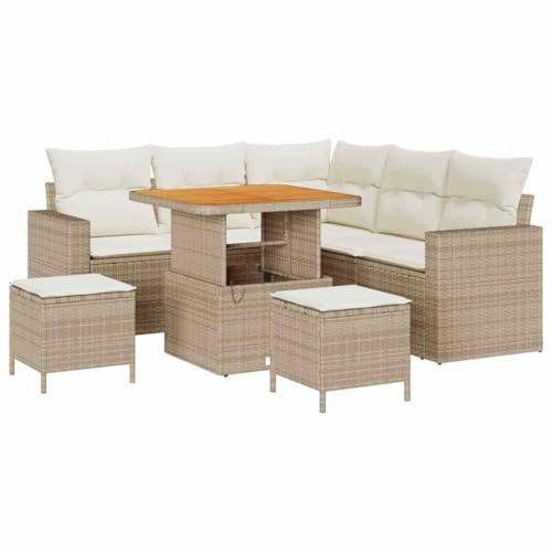 vidaXL Trädgårdsoffset med kudde med lagring 8 pcs beige och gräddvit, Modulär trädgårdsoffa, lätt, hållbar, avtagbara kuddar, flexibel utemöbel, perfekt för balkong