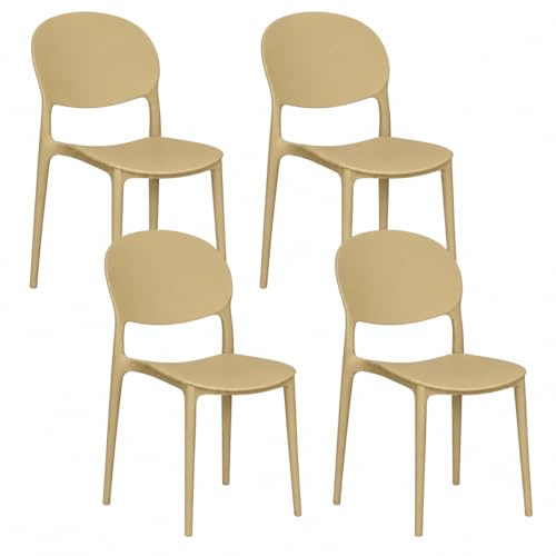 PALUPLUS Set 4 Sedie Oslo con Schienale Ovale in Polipropilene, Misura 43,5x55x80 cm, Impilabili e con Gommini Antiscivolo, Sedia da Giardino per Esterno ed Interno -1206F-16,9 (Beige)