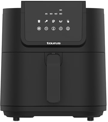 TAURUS - Freidora De Aire Sin Aceite XL Aero Crisp 8 Litros | 1.700W | 5 Menús Predefinidos | Temporizador Digital 60 mins | Temperatura Ajustable Hasta 200ºC | Air Fryer pantalla Táctil | Libre BPA