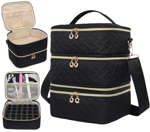 GAESHOW 3 Etagen Nagellack Aufbewahrung, Nagellack Organizer Tasche für 60 Nagellack, Tragbar Reise Kosmetiktasche für Nageldesign Zubehör, Kosmetik