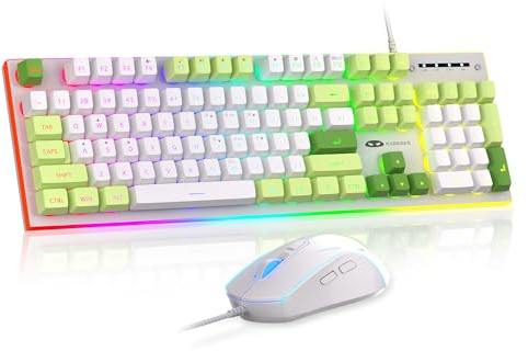 MageGee GT838 Gaming Keyboard and Mouse Combo, 104 Keys RGB Backlit Quiet Wired Keyboards with Number Pad, Metal Panel, Anti-Ghosting, Keyboards Set for Desktop, Laptop, PC, Green