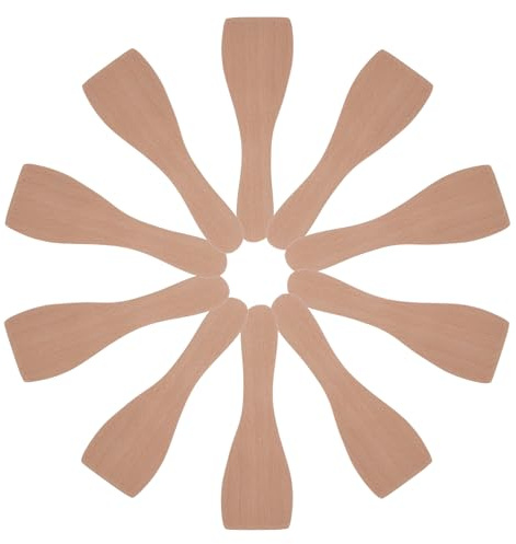 SAFIGLE Spatule à Poêle 10pcs en Bois Khaki, Design Droit Compact | Spatule A Raclette en Bois, Usage Cuisson et Barbecue, Poignée Confortable, Facile à Ranger