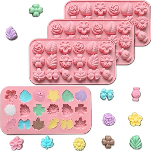 CBRVTY 3er-Set Silikonformen für 9 Modelle 54 Teile Blumen Blätter Bonbons Schmetterlinge, DIY Backformen für Kuchen und Schokolade