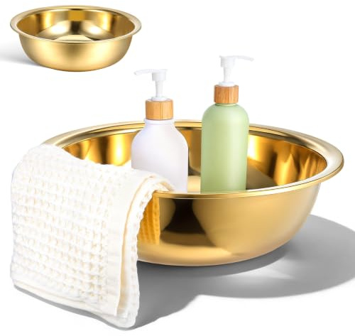 BIUDECO Bol de Acero Inoxidable Engrosado, Tazón para Mezclar Multiusos para Cocina y Baño, Bordes Seguros, Fácil Limpieza, para Verduras y Rostro