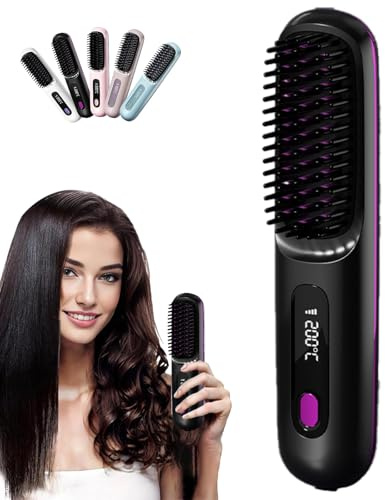 Cefryna Stylingbürste, Stylingbürste für Kurze Haare, Styling Bürste mit Keramik Borsten, Elektrische Haarbürste, Glättbürste Kabellos, Schnelles Aufheizen in 5s, Sanfte Haarpflege (Schwarz)