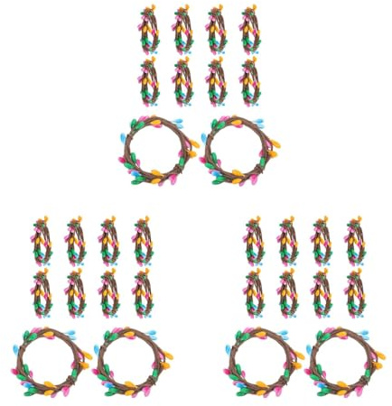 LOGOFUN 30pcs Mini Berry Twig Wreath Garland for Spring Table Decor Napkin Holder Candle Ring Centerpiece