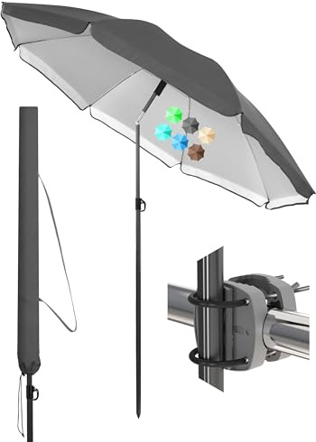 Menz Sonnenschirm Balkon Ø 180 cm, Anthrazit - Funktionelles 3-in-1-Set inkl. Balkon Schirm + Sonnenschirmhalter Balkongeländer + Sonnenschirm Schutzhülle, Sonnenschutz Balkon UV 50+