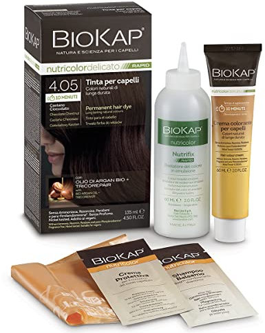 BIOKAP RAPID Permanente Haarfarbe 4.05 Schoko Kastanienbraun | NUR 10 MINUTEN EINWIRKZEIT | Bio Arganöl - TricoREPAIR Komplex - VEGAN | Optimale Grauabdeckung | Bis zu 80 % natürliche Inhaltsstoffe