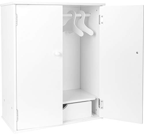 small foot Puppenschrank in Weiß aus Holz, mit Zubehör wie Kleiderstange und -bügel, Ergänzung zum Puppenzubehör, 11213, 40 x 20 x 53 cm