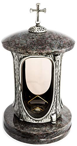 Élégante lanterne funéraire anthracite avec croix en granit Orion foncé Hauteur 27 cm/Ø 15 cm Lanterne funéraire Lanterne en granit Bronze avec socle Décoration funéraire