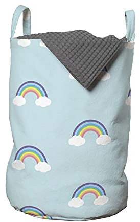 ABAKUHAUS Regenbogen Wäschesack, Simplistic Nursery Wolken, Wäschekorb mit Griffen Kordelzugverschluss für Waschsalons, 33 cm breit x 49 cm hoch, Baby Blue Blau Violett