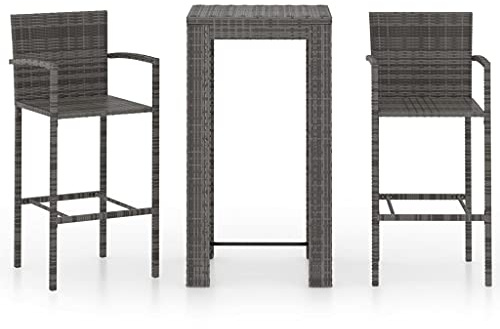 vidaXL Gartenbar Set 3-TLG. mit Armlehnen Theke Bar Tresen Gartentheke Bartisch Stehtisch Barhocker Barstuhl Gartenmöbel Poly Rattan Grau