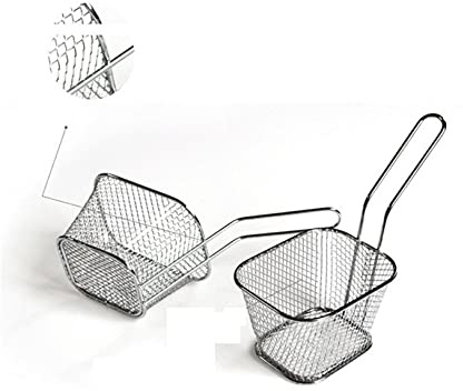 1 PCS Panier à Frites en Acier Inoxydable Petit Panier Presentation Frites Individuel Panier de Friteuse Rectangulaire Professionnel pour Poulet Frit, Rondelles d'Oignon, Crevettes
