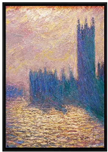 Claude Monet - Claude Monet - Das Parlament von London Leinwandbild 100x70 cm im Bilderahmen / Wandbild / Schattenfugenrahmen / Kein Poster