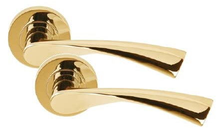 Golden Grace Astrid Twist Design Door Handles On Round Rose in Polished Brass Finish