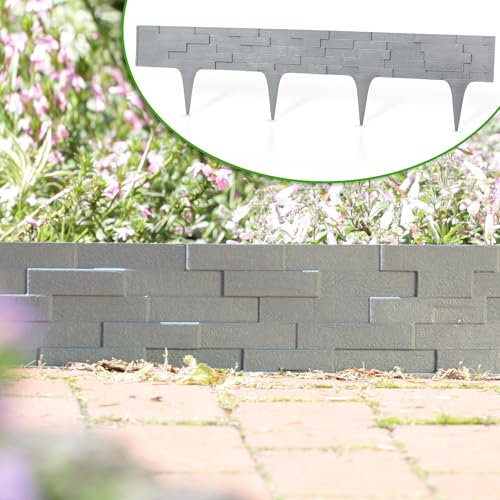 GardenPlast® StonePalisade - Rasenkante Gartenpalisade Palisade Beetumrandung SteinOptik - 7,9m, Graphit