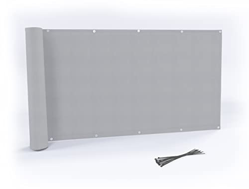 Rollmayer Balkon Sichtschutz Velvet Hellgrau 218, 0,9m x 6,1m | Mit Ösen und Kabelbinder, Blickdicht, Wind- und UV-Schutz, 100% Privatsphäre, Wetterschutz