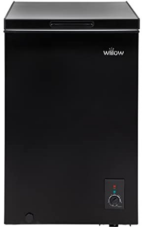 Willow W99CFB Freestanding 99L Chest Freezer with Removable Storage Basket, Suitable for Outbuildings and Garages, 4* Freezer Rating - Black