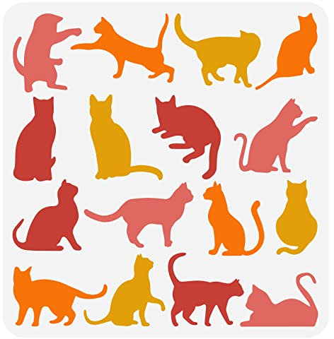 FINGERINSPIRE Katzen Schablone 30x30cm Wiederverwendbare Katzenschablone zum Malen DIY Basteln niedliche Katzenmuster Schablone Tierschablonen zum Malen auf Wand, Möbel, Holz und Papier