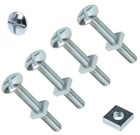 TERF® Lot de 4 boulons de toiture M8 x 160 mm avec écrou carré M8 (8 mm) x 160 mm Tête de champignon fendue en croix avec écrou carré