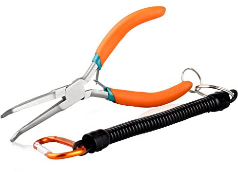 SPEEDWOX Pinze a becco lungo con ganascia seghettata, pinze di precisione con cordino anti-perdita per spazi ristretti, strumenti per la rimozione dell'ago (punte curve, manico curvo)