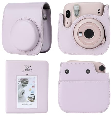TONYLAIJIANTAO Camera Case Compatible with Fujifilm Instax Mini 12 11 9 8 Instant Camera, PU Leather Carrying Bag with 64 Pockets 2 x 3 Mini Photo Album. (Pink)